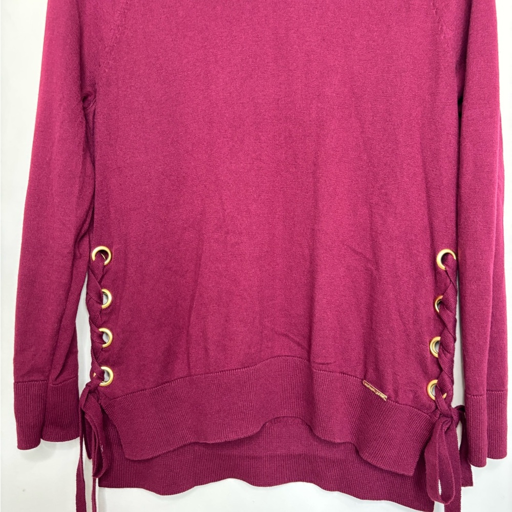 BN2 Michael Kors Women's Burgundy Sweater Side‎ Lace-Up Turtleneck - Picture 7 of 9
